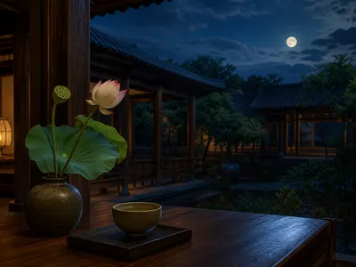 san-nha-viet-nam-yen-tinh-duoi-anh-trang-voi-canh-sen-va-chen-tra